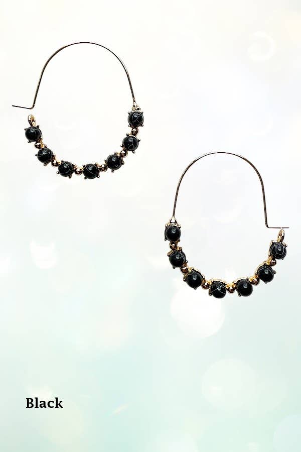 Andrea Bijoux - Wholesale Hoop Earrings - ROUND SEMI PRECIOUS BEAD STATIONED HOOP EARRING2