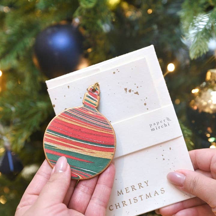 Paper Mirchi - Wholesale Christmas Card - Keepsake Marble Ornament Greeting Card - Bauble Festive Mix1