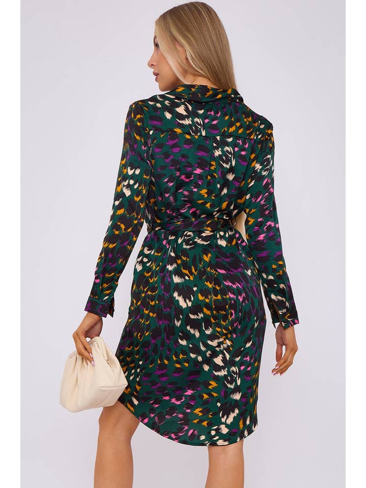 verde Mini abito camicia in raso a bolle con stampa leopardata smeraldo in vendita all'ingrosso su Faire5