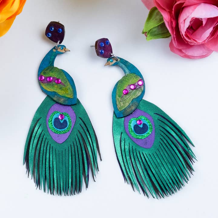 Pendientes de pavo real - XL para venta al por mayor de Tulia's Artisan Gallery