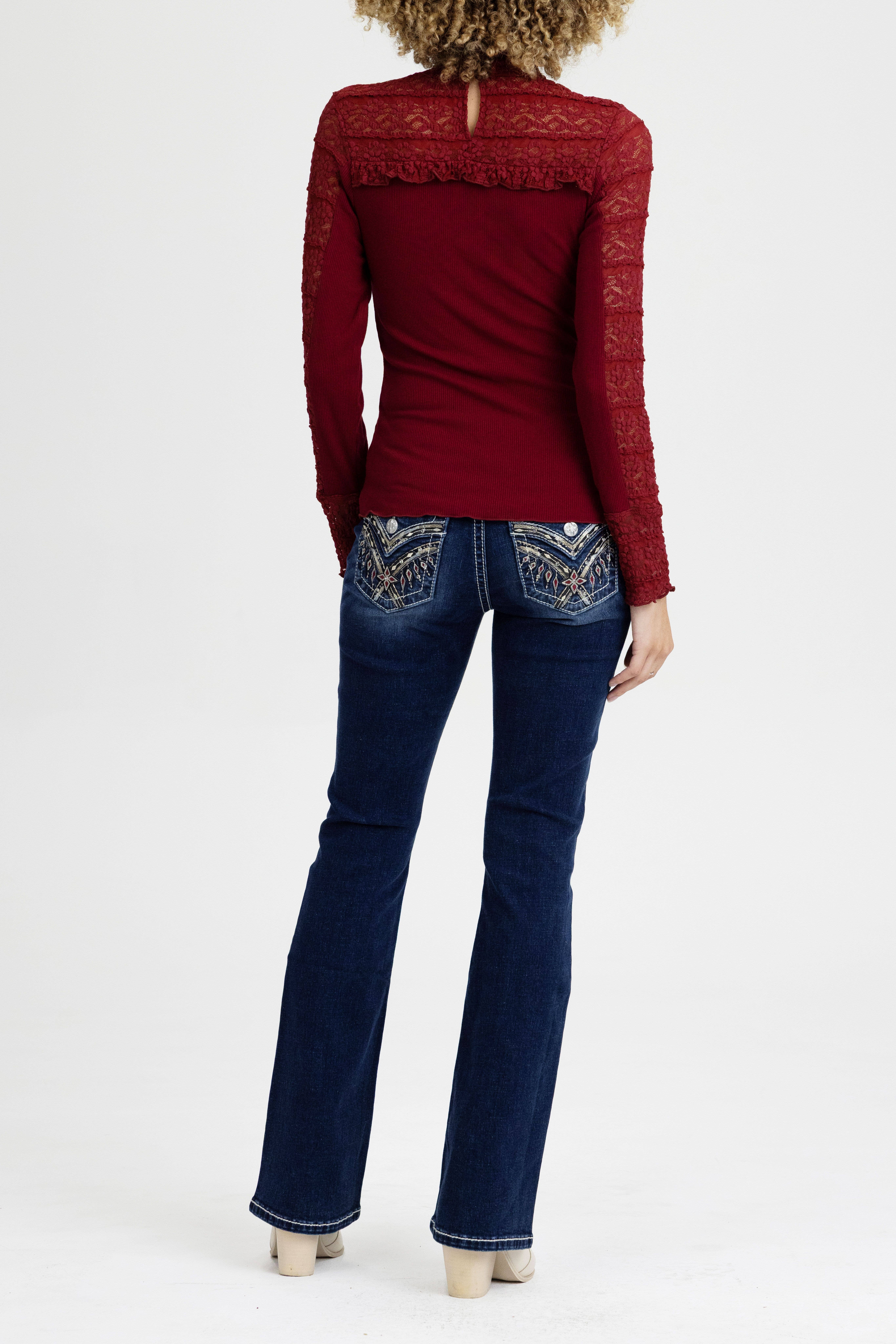 Miss Me - Wholesale Knit Top - Women's - MT5016L- LACE LONG SLEEVE TOP5