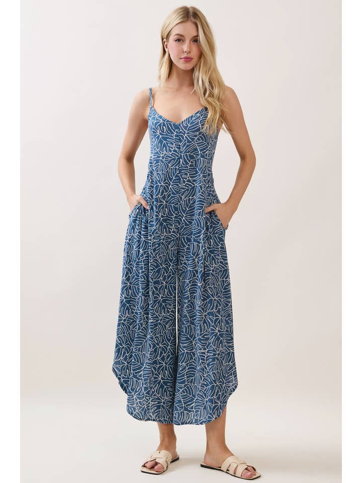 LEAF MOTIF PRINTED CAMI JUMPSUIT - VNJU60295O for wholesale by Final Touch