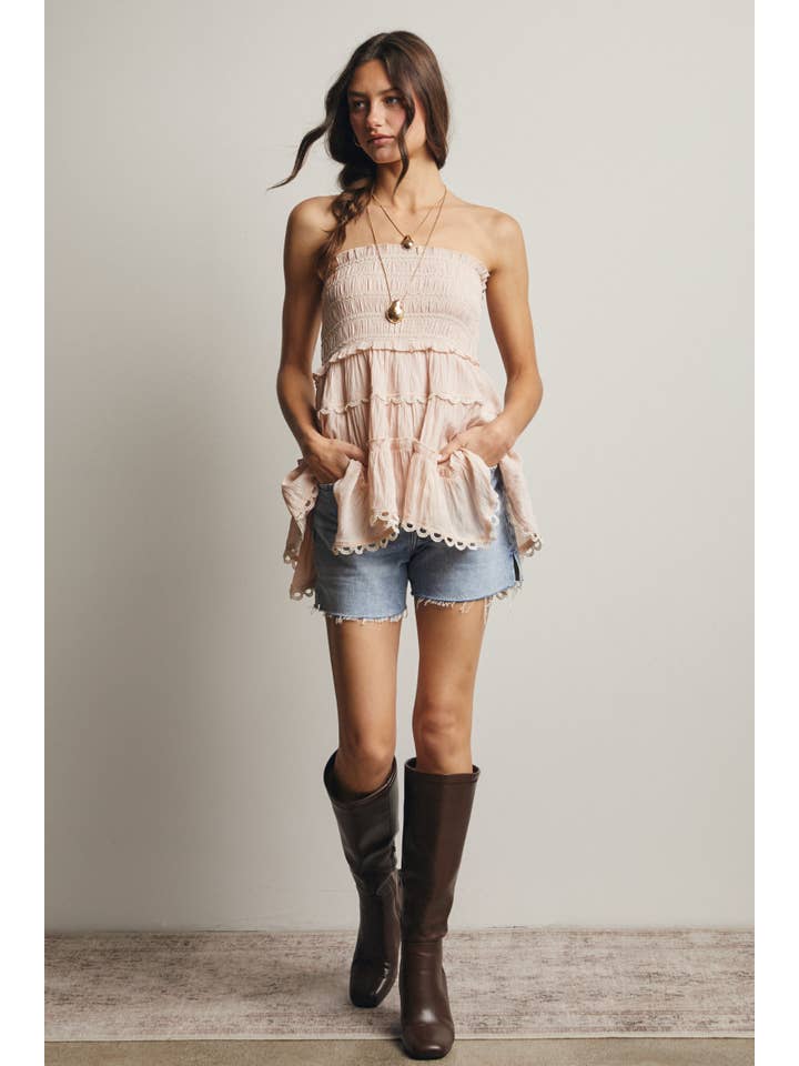 Forte - Wholesale Skirt - Women's - Smocked Ruffle Convertible Skirt/Top FSK000832