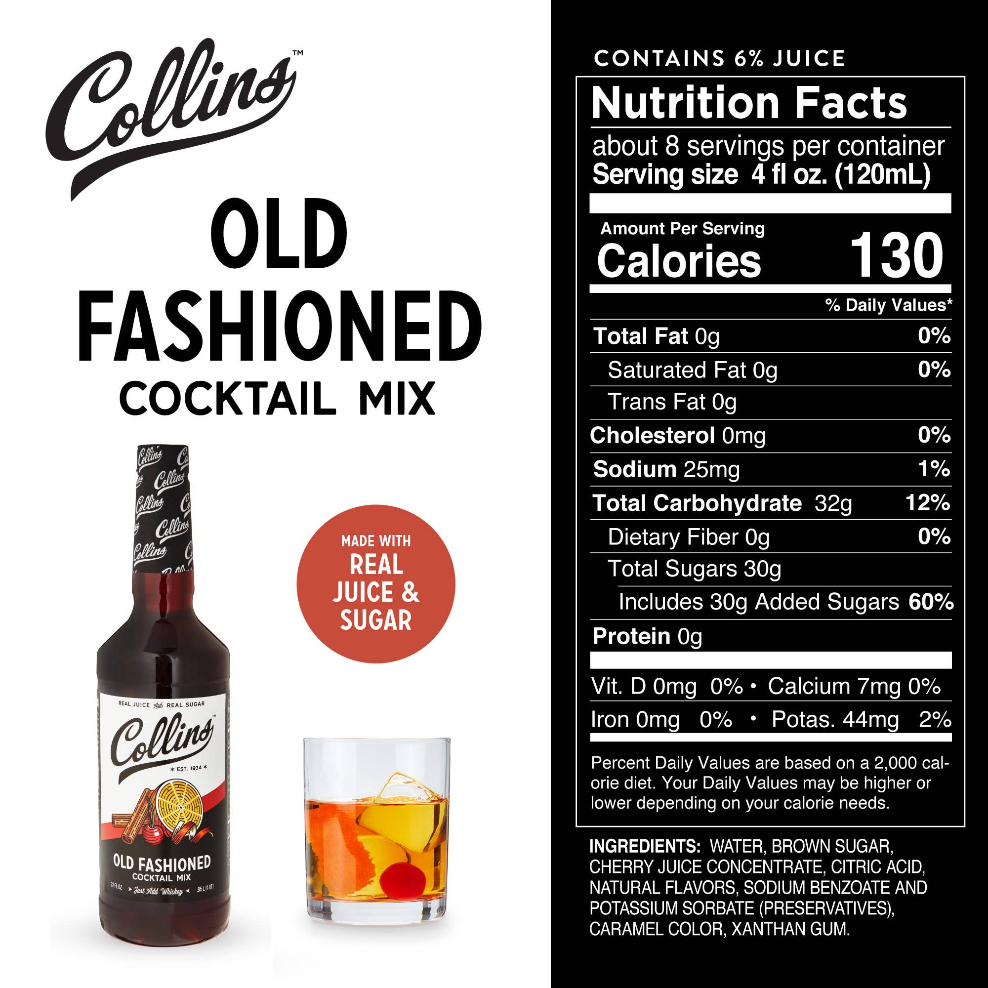 Collins - Wholesale Cocktail Mix/Syrup - Real Sugar Old Fashioned Cocktail Mix 32 oz3