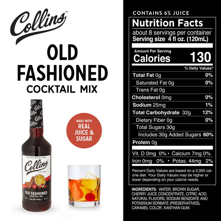 Collins - Wholesale Cocktail Mix/Syrup - Real Sugar Old Fashioned Cocktail Mix 32 oz3