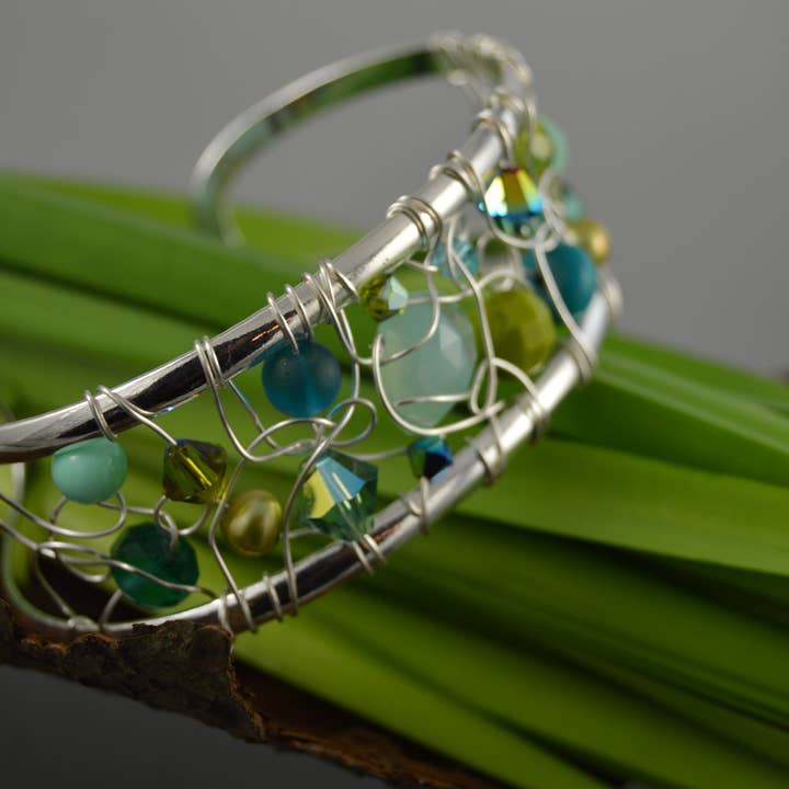 Whitelotus Design - Wholesale Cuff Bracelet - Modern wire woven crystal and gemstone Cuff bracelet