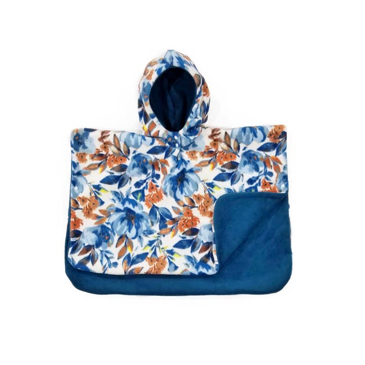 Otto & Odette LLC - Wholesale Poncho - Kids - Luxury Fleece Car Seat Poncho, Child Coat, Frost Floral&Teal