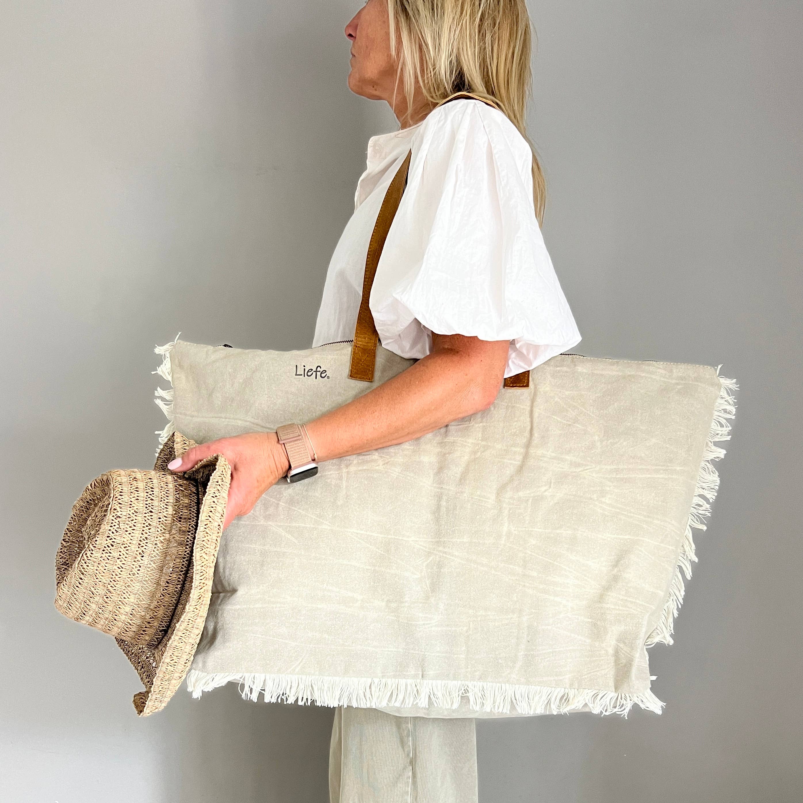 Liefe NL - Vente Tote bag – femme - BohoBag (toile vintage claire) sac de plage NOUVEAU LOT1