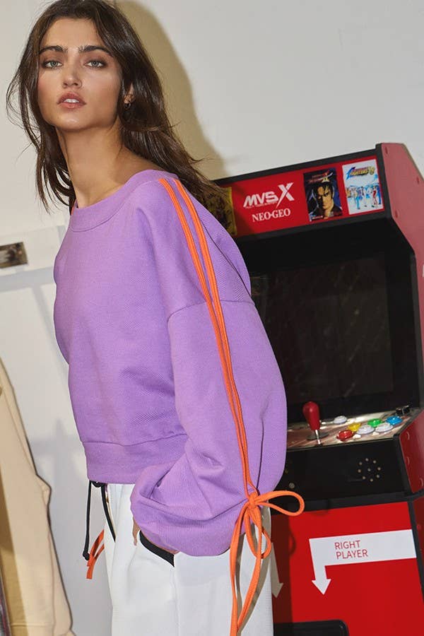 BUCKETLIST INC - Wholesale Sweatshirt - Women's - T2522 Contrast Tie Sleeves Detail Terry Sweatshirt21