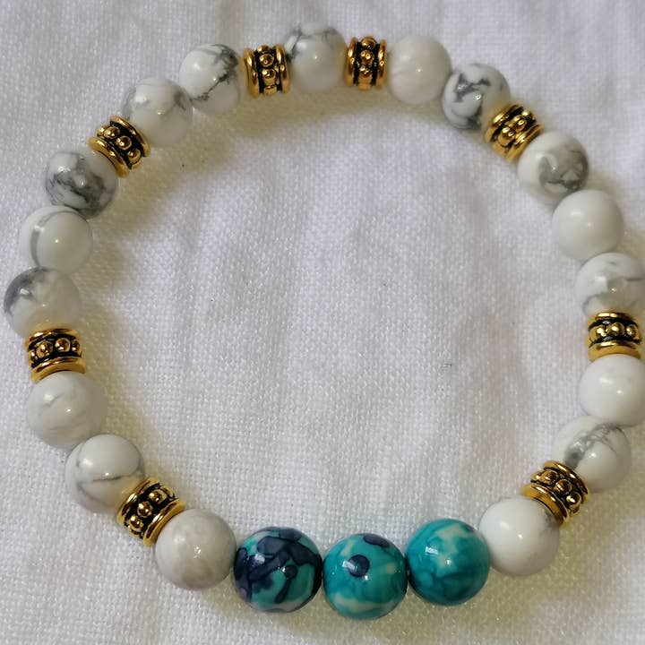 Pulseira Howlite ocean jade por atacado de Blue Moon Bijoux