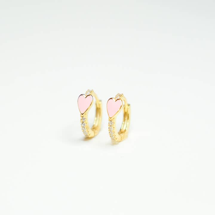 Pip & Co. - Vente Petits anneaux - Boucles d'oreilles Huggie Pink Heart Pave Huggie Bubblegum1