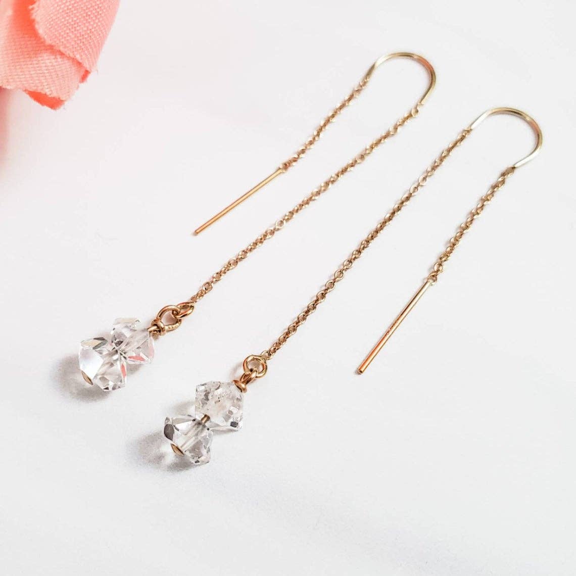 Salt and Sparkle - Wholesale Dangle Earrings - Sparkly Herkimer Diamond Threader Earrings1