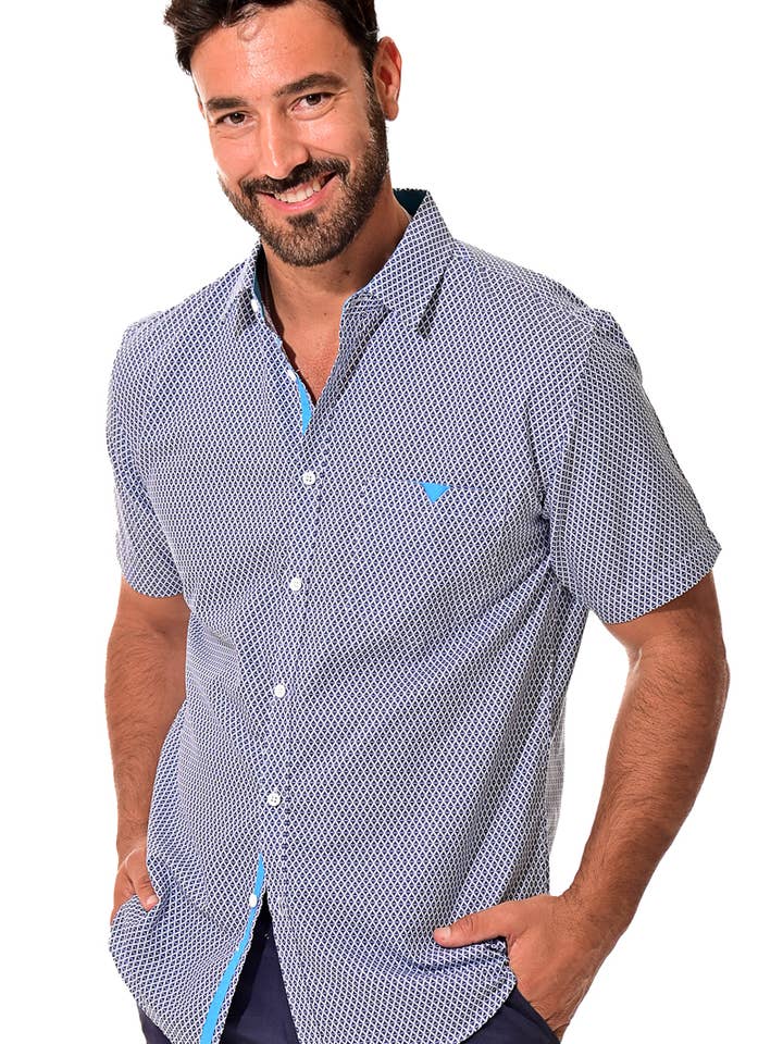 Men Short Sleeve Button-Down Shirt w/Pocket M-2XL MCS3205-B for wholesale by Azucar & Bohio
