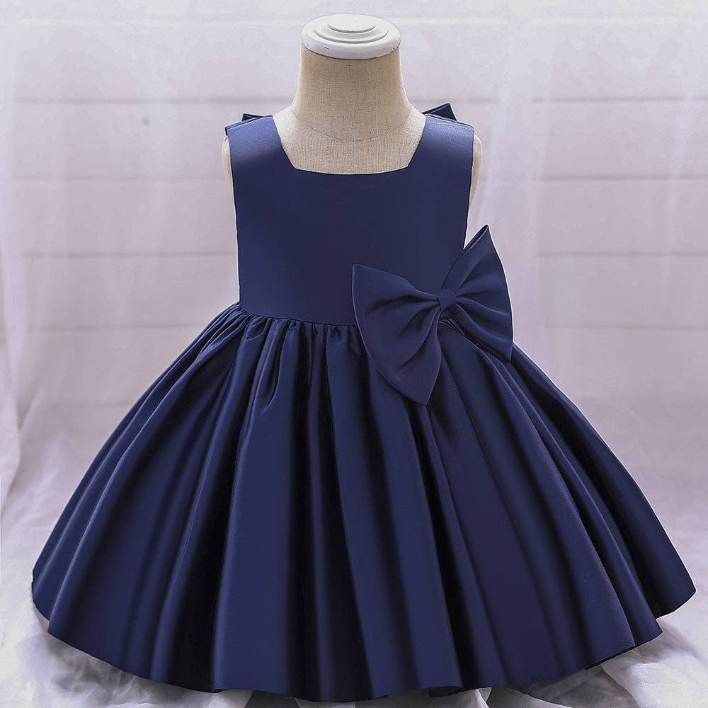 MyKids-USA® - Wholesale Dress - Baby - Baby Girl Solid Color Bow Patched Design Sleeveless Western Style Satin Dress2