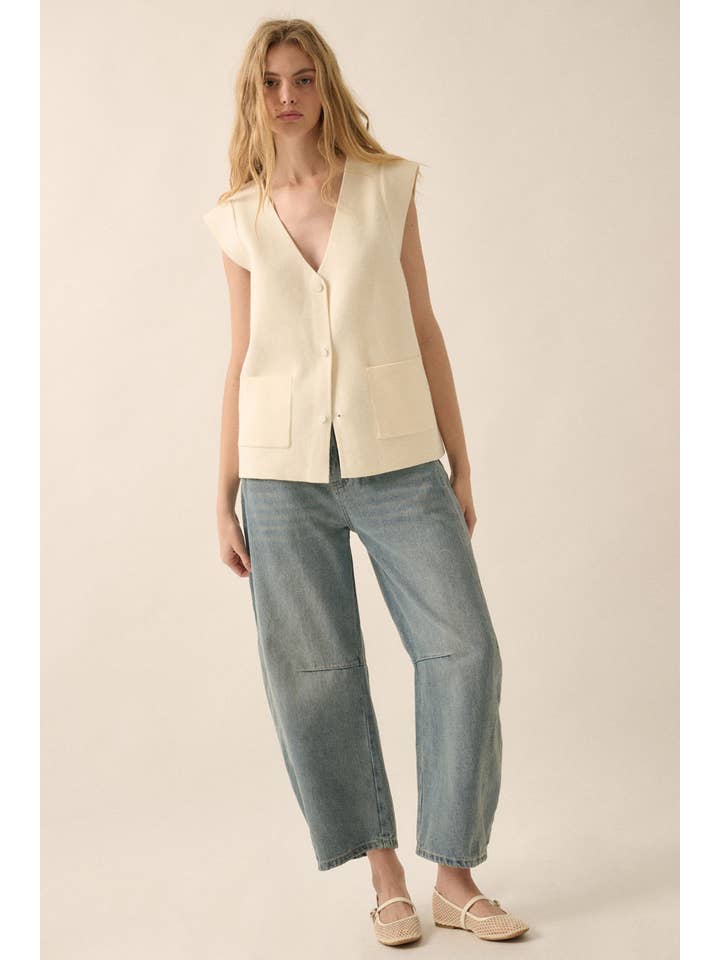 Promesa USA - Wholesale Cardigan - Women's - Solid V-Neck Cap-Sleeve Button-Front Cardigan6