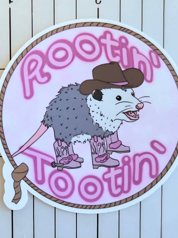 Autocolante de Gambá Cowboy Rootin Tootin por atacado de Peaceful Opossum Art