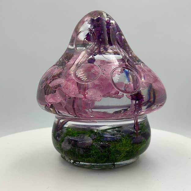Large Mushroom Figurine with Amethyst Crystals for wholesale by Seriously Perfect Finds, LLC