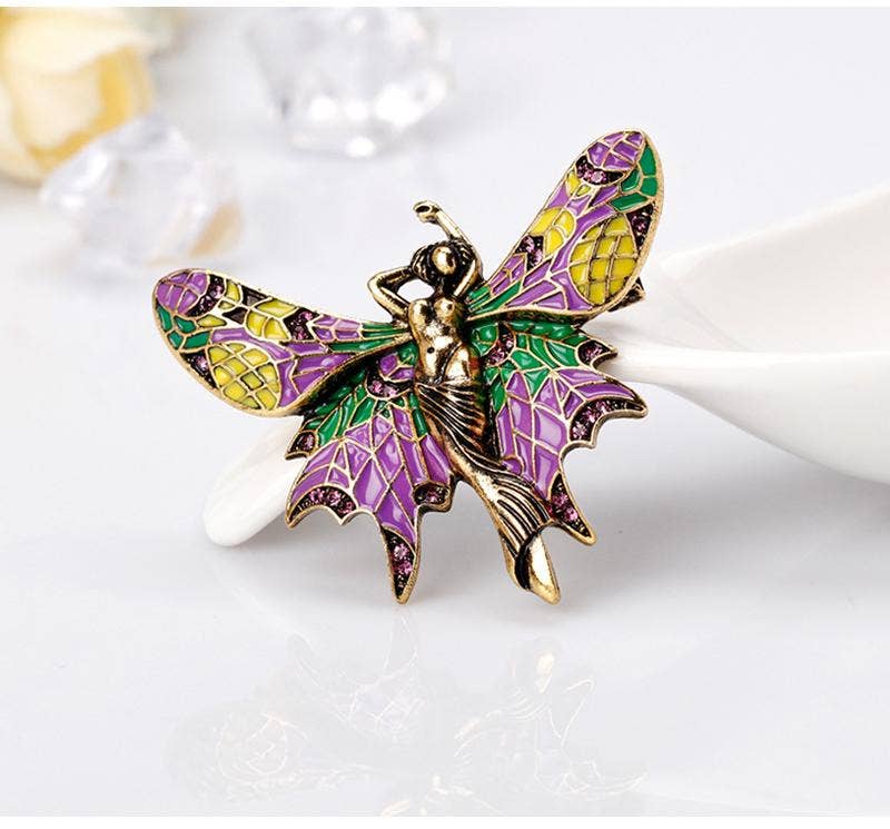 Colorful Vintage Enamel Fairy - Winged Brooch for wholesale on Faire7