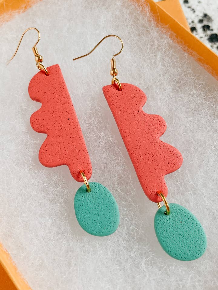 Coral Wavy Days Earrings for wholesale by Lemon Lee Studio