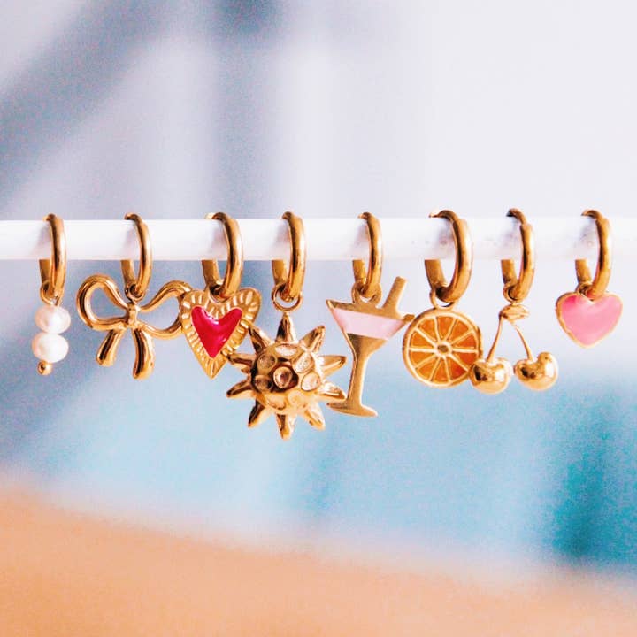 Bazou - Wholesale Hoop Earrings - Stainless steel hoop earrings with fantasy heart - PINK1