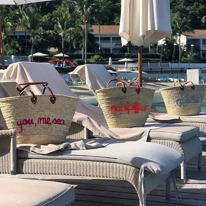 HandmadeBestSeller - Wholesale Beach Bag - French Market Basket, Personalized Beach Bag with Leather