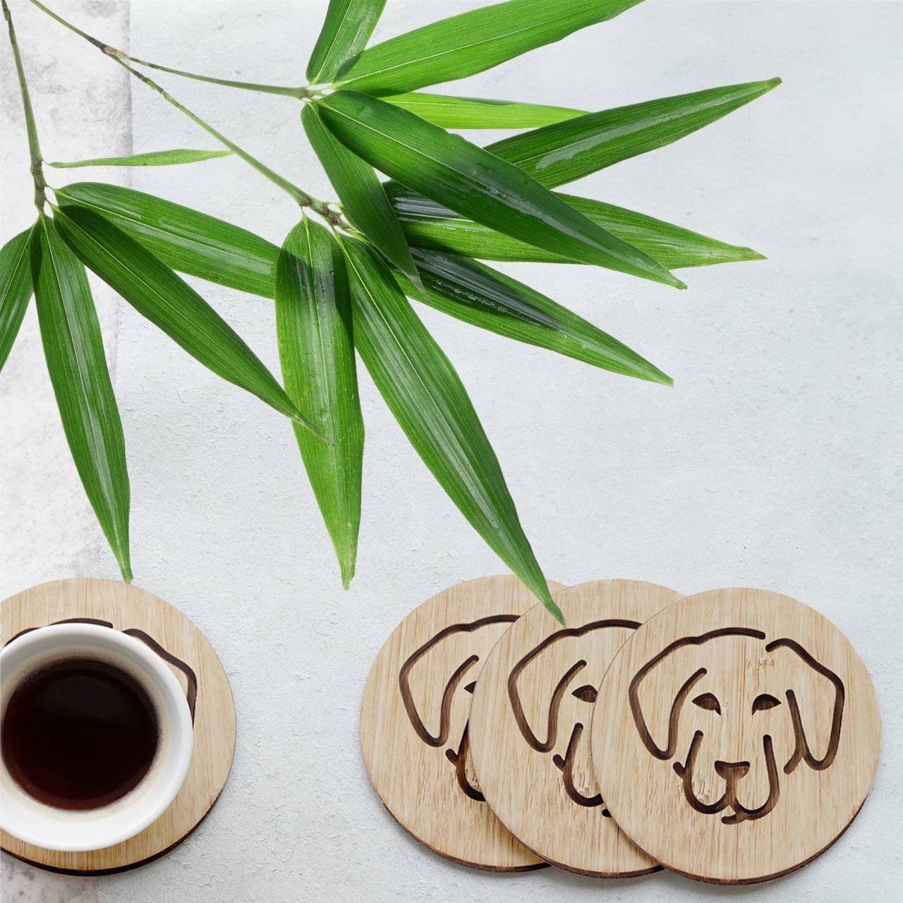 Rudderr, LLC/MintBucket - Wholesale Coasters - Set of 6 Bamboo Engraved Dog Coasters with Holder - Labrador4