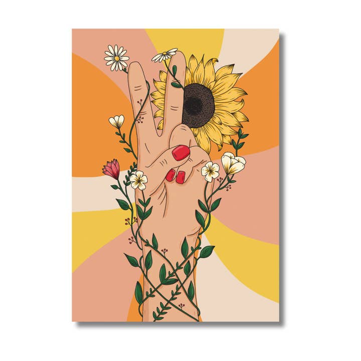 A5 Art Print - Peace Sign Hand with Flowers for wholesale by Basically Britt