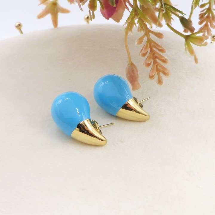 Daemon srls - Wholesale Stud/Post Earrings - DROP SPRING COLOURS - ACCIAIO inossidabile ~ Paio Orecchini goccia bombe' smaltati6