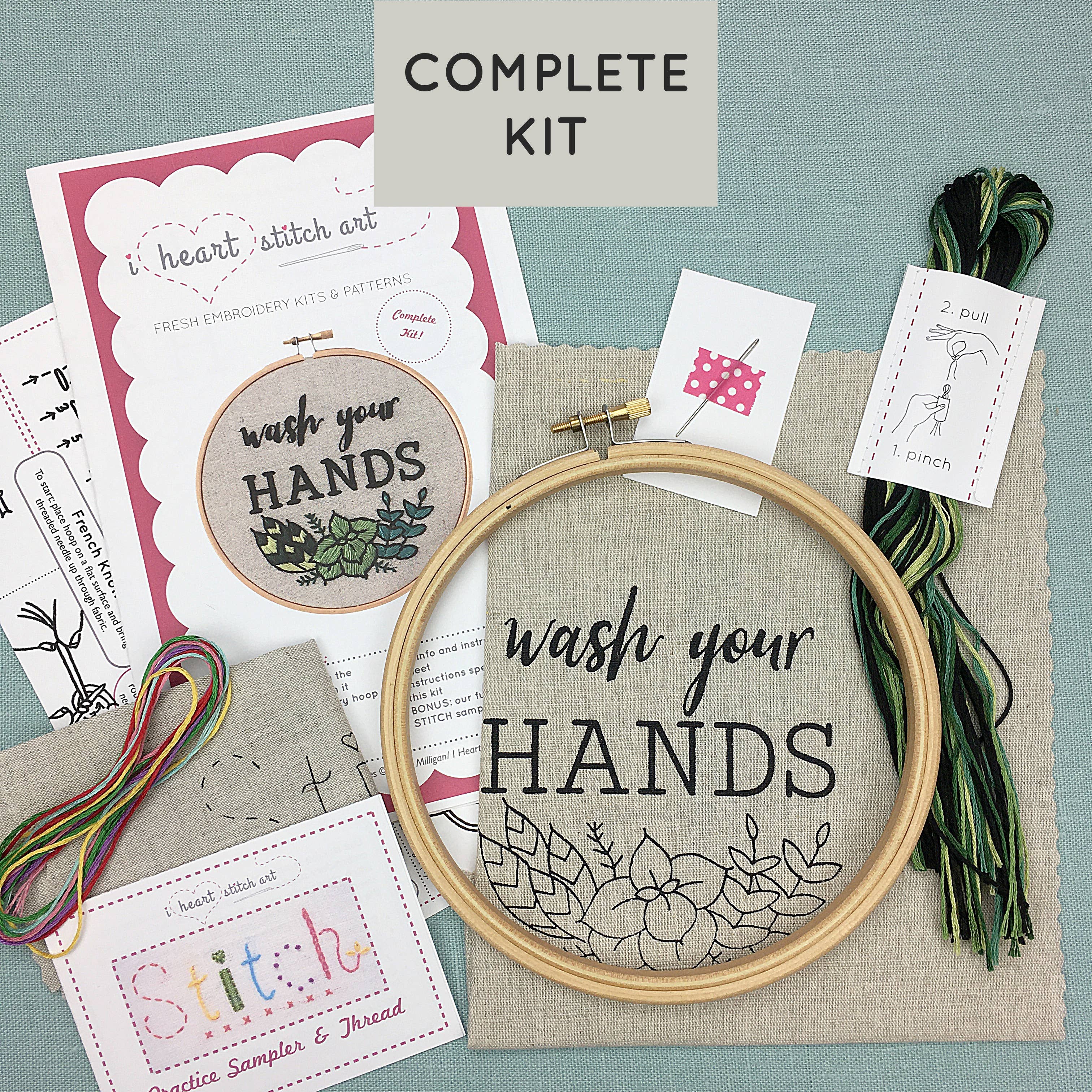 I Heart Stitch Art – wholesale Embroidery/cross-stitch supplies – Wash Your Hands Embroidery Kit3
