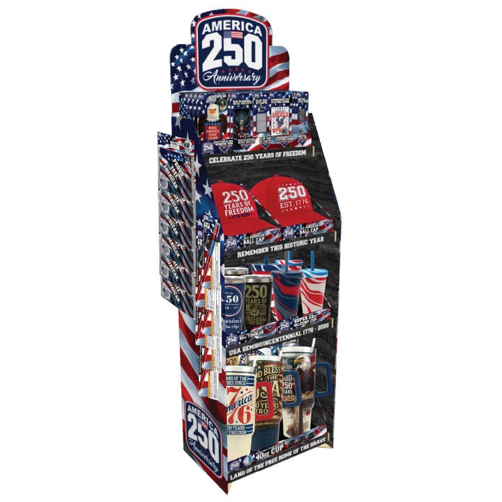USA 250 Anniversary Patriotic Gift 78PC Floor Display for wholesale by Novelty Brands