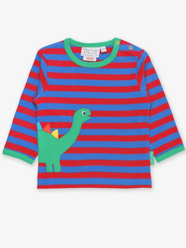 Maglietta a maniche lunghe per bambini in cotone biologico con applicazione di dinosauro per la vendita all'ingrosso da parte di Toby Tiger GmbH