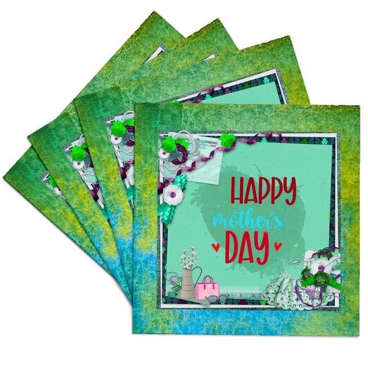 3dRose – wholesale Coasters – 3dRose, Image of Mothers Day, Lace Apron, Flowers, Purse, Ribbon Frame, Aqua, Coaster