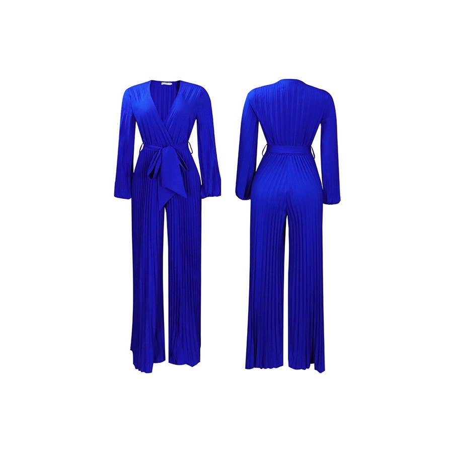 Paperdoll – wholesale Jumpsuit – Women's – V neck Sexy Lace up Pleated Wide Leg Jumpsuit7