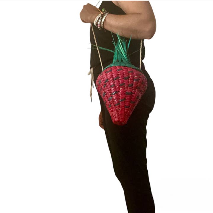 The Faria - Venta al por mayor Bandolera - Mujer - Bolso de paja con diseño de fresa / Bolsa de fresa / Bolsa de frutas3