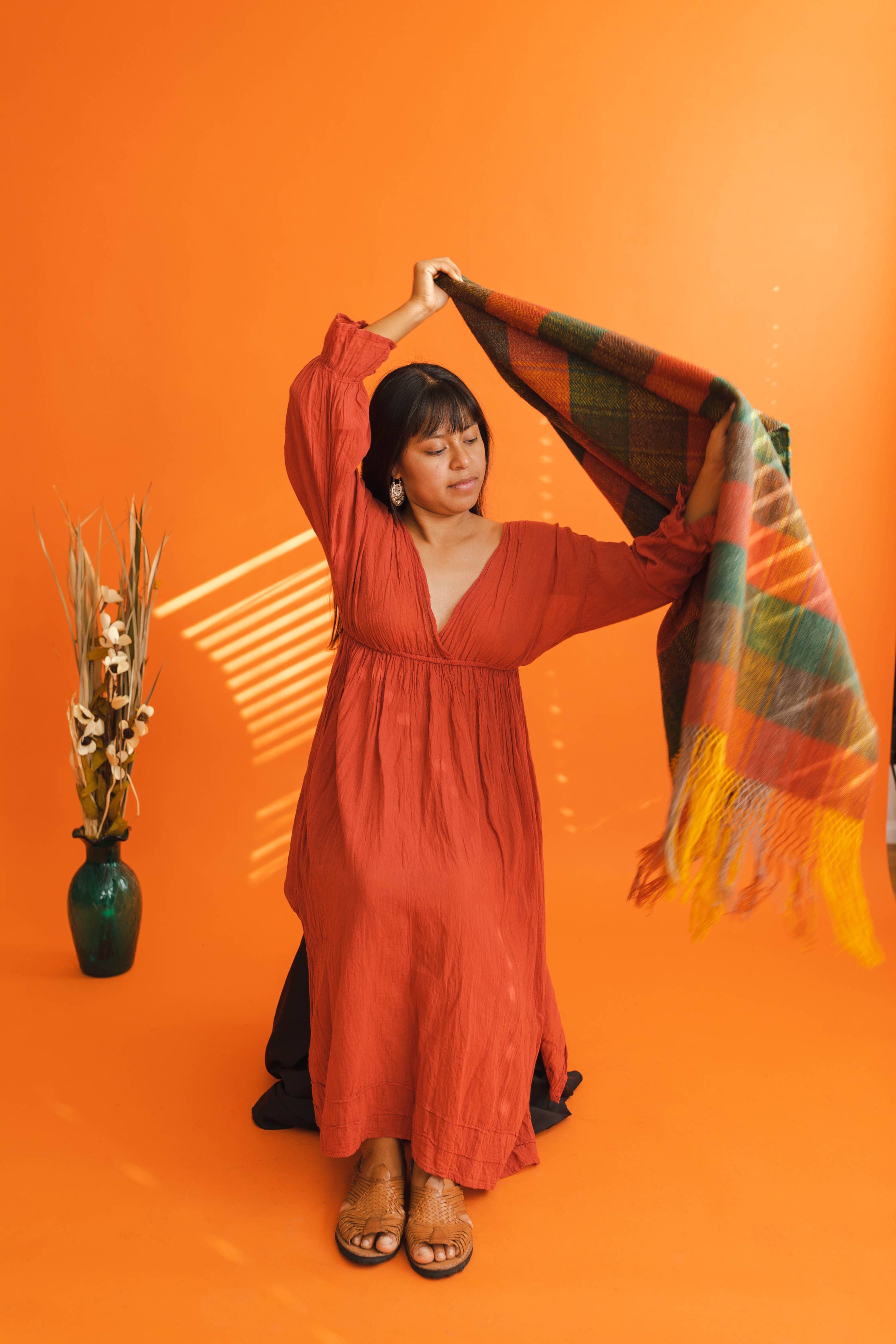 The Zapotec Weavers – wholesale Wrap – Women's – Zapotec Wool Rebozo/Shawl, Plaid Naturally Hand Dyed2