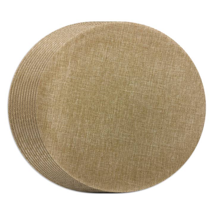Burlap Inspired Rustic Sheer 12" Round Placemats, Set of 12 for wholesale by Home & Hoopla