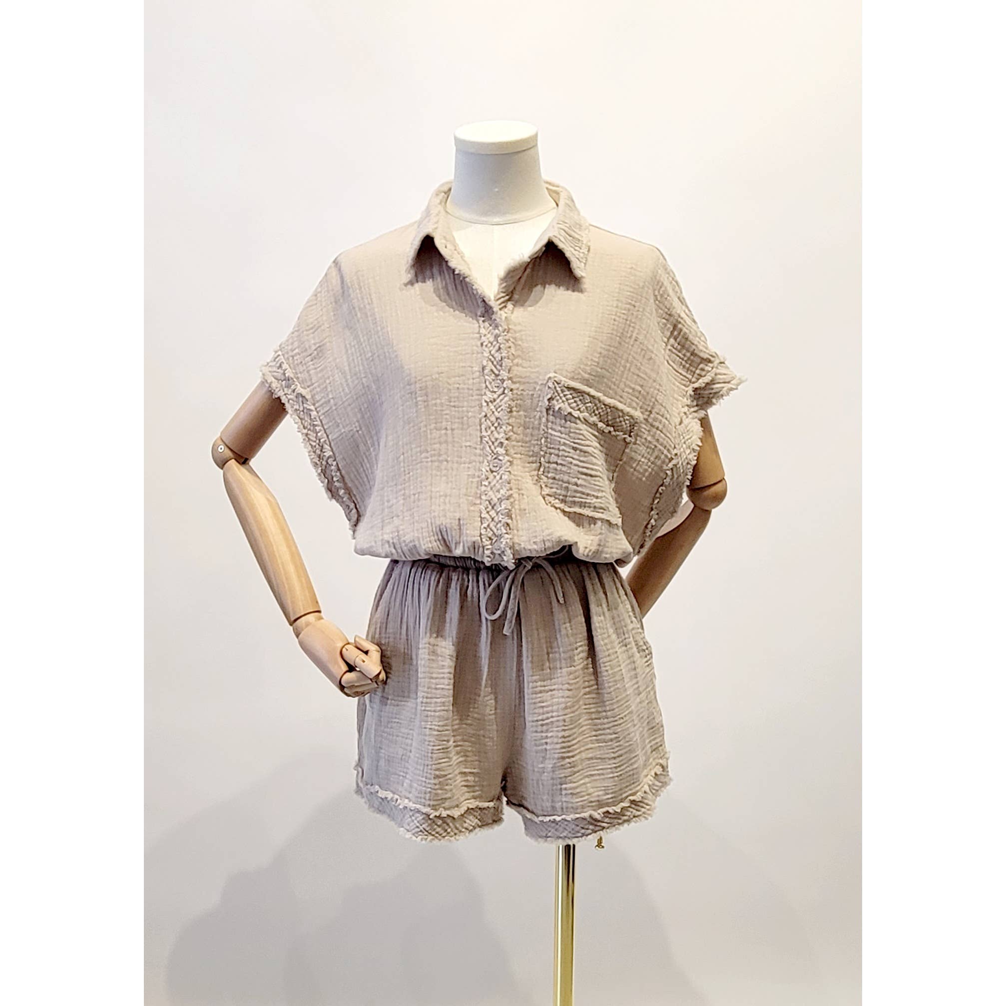 Mapcie - Vente Combishort – femme - BARBOTEUSE BOUTONNÉE EN GAZE DÉLAVÉE6