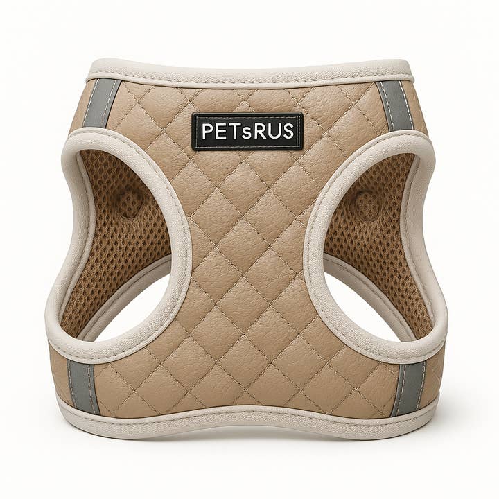 Easy Step-In Dog Harness Vest, Quilted Vegan Leather, Taupe for wholesale by PETsRUS