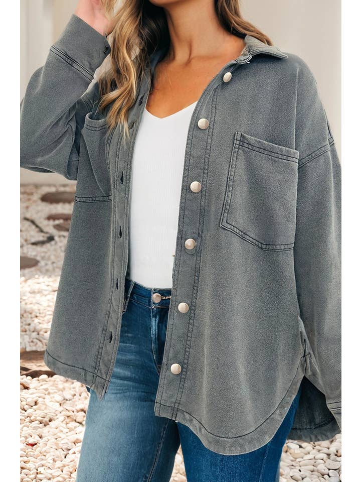 Medium Grey LDC Solid Shirtcolla Metal Button Go Everywhere Jacket for wholesale on Faire3