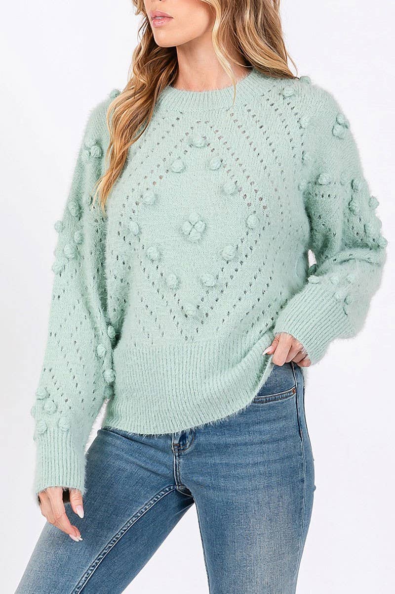 ROUSSEAU - Wholesale Knit Sweater - Women's - MOHAIR POM POM LONG SLEEVES SWEATER10
