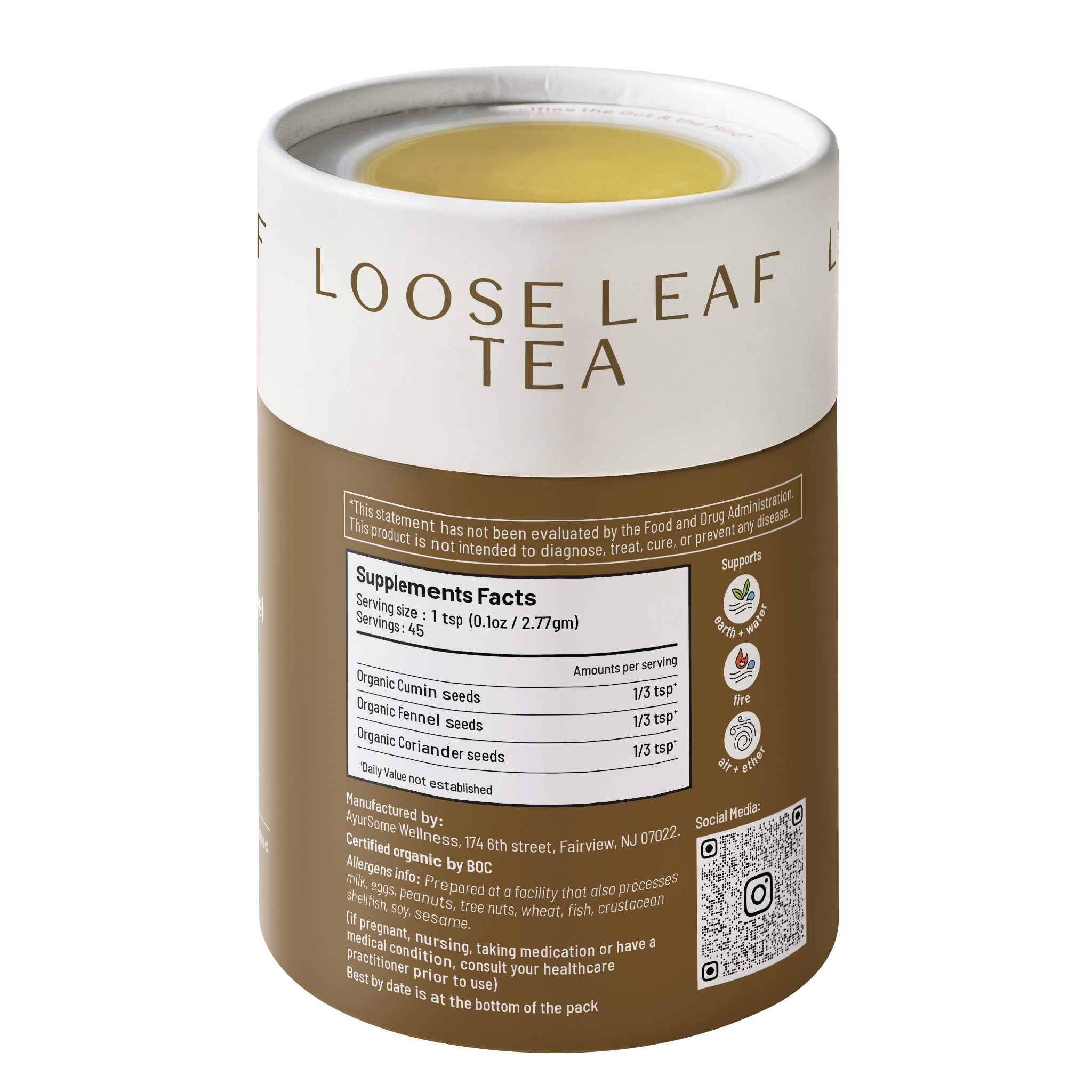 AyurSome Wellness - Wholesale Loose Tea - Organic Tea for gut health - CCF Tea, Loose leaf - 4.4 oz4