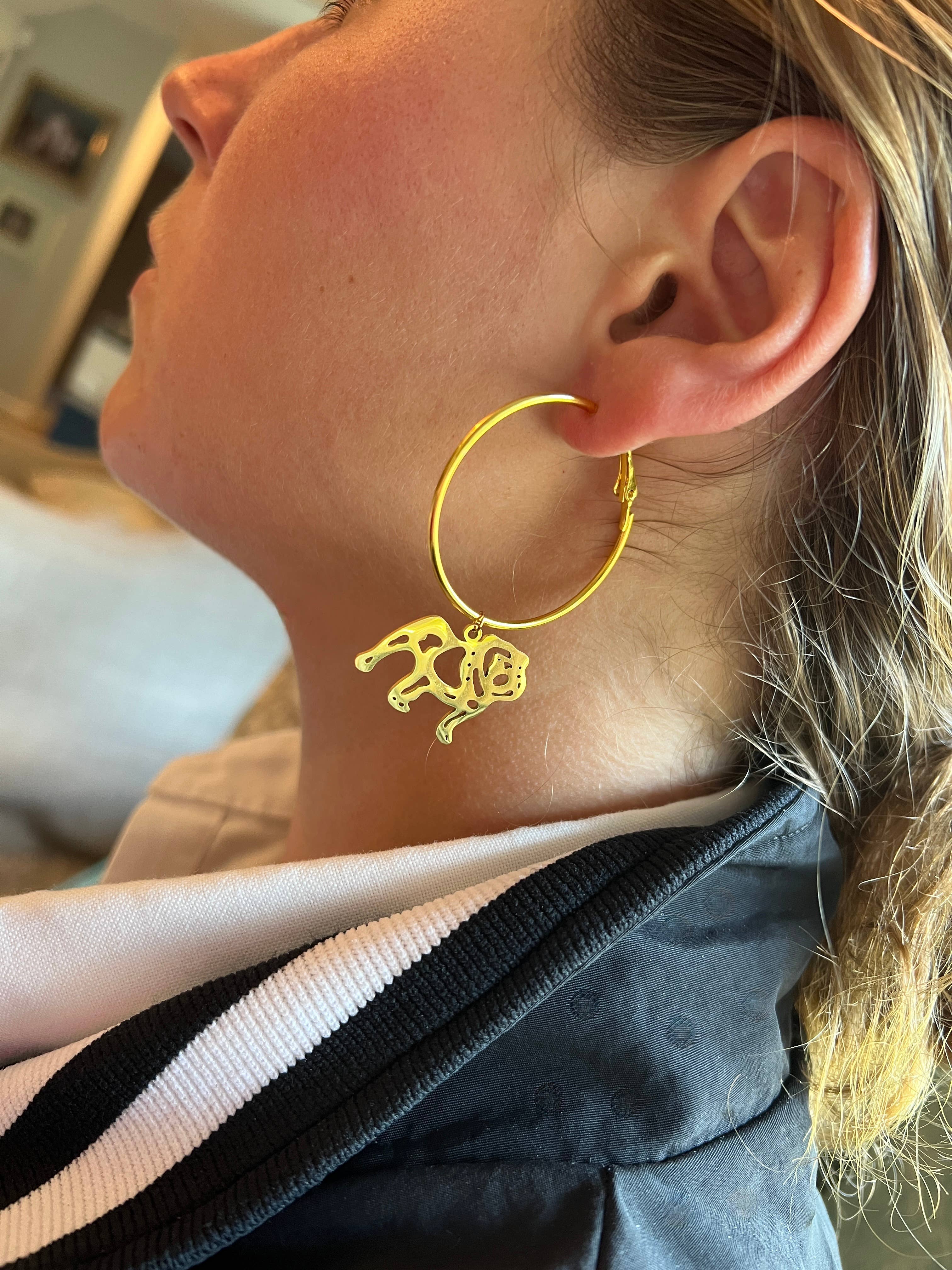 Steele Sloan Designs - Wholesale Dangle Earrings - Bulldog Earrings-Gold Hoop Bulldog GameDay Earrings2
