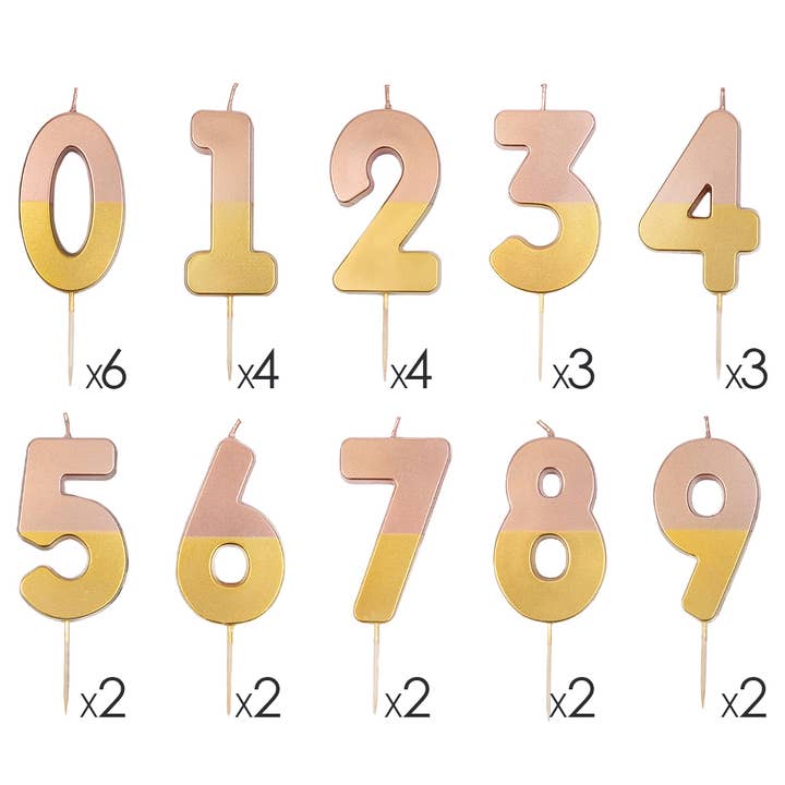 Rose Gold Number Birthday Candles Set | 0-9 | 30 Pack | for wholesale by Talking Tables UK