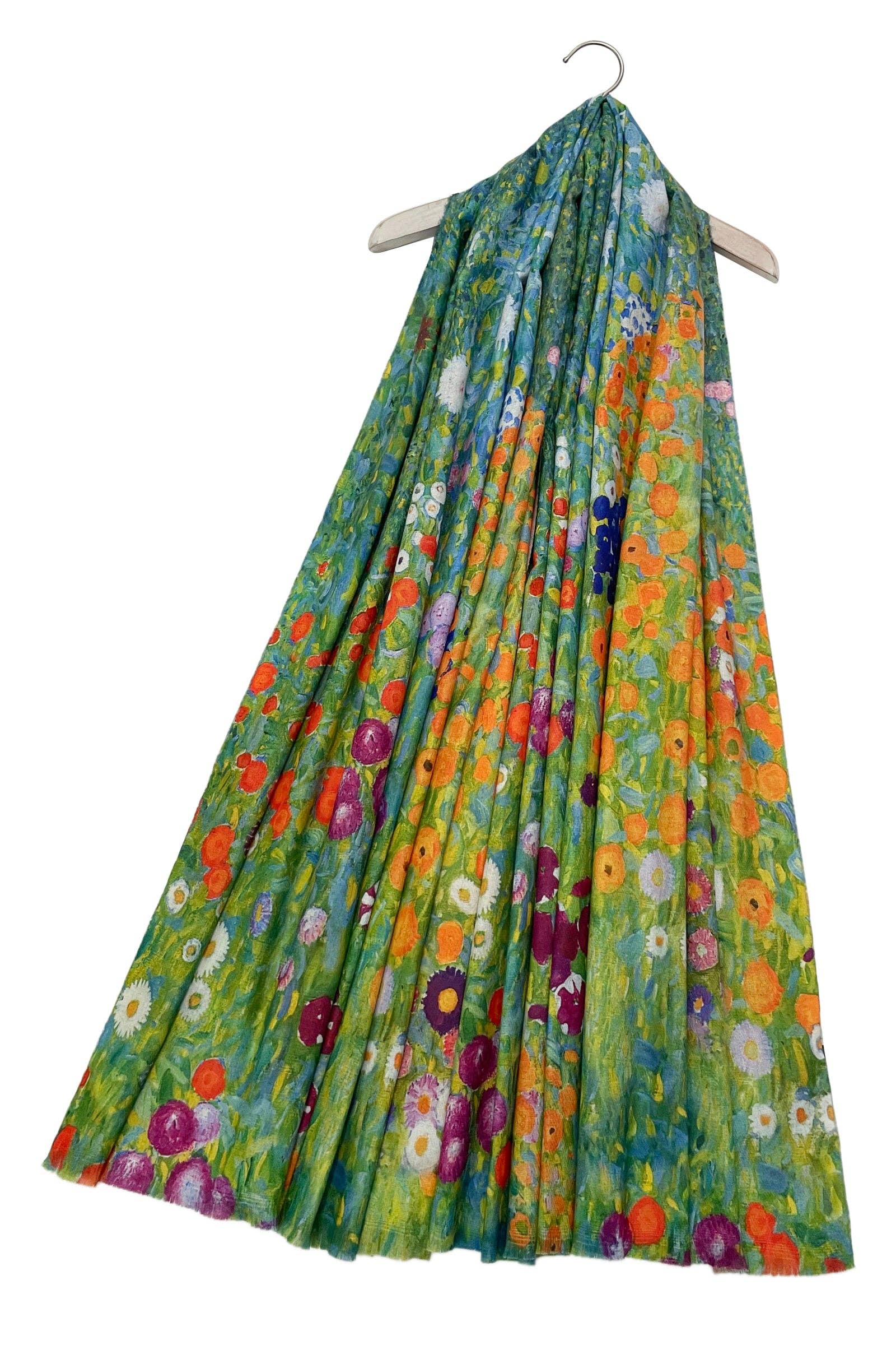 Multi Klimt 'Flower Garden' Print Wool Reversible Frayed Scarf for wholesale on Faire3