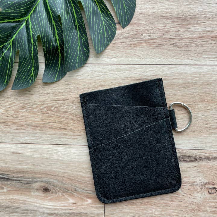 Portacarte angolare in pelle con 3 slot in pelle nera per la vendita all'ingrosso da parte di Mally Designs