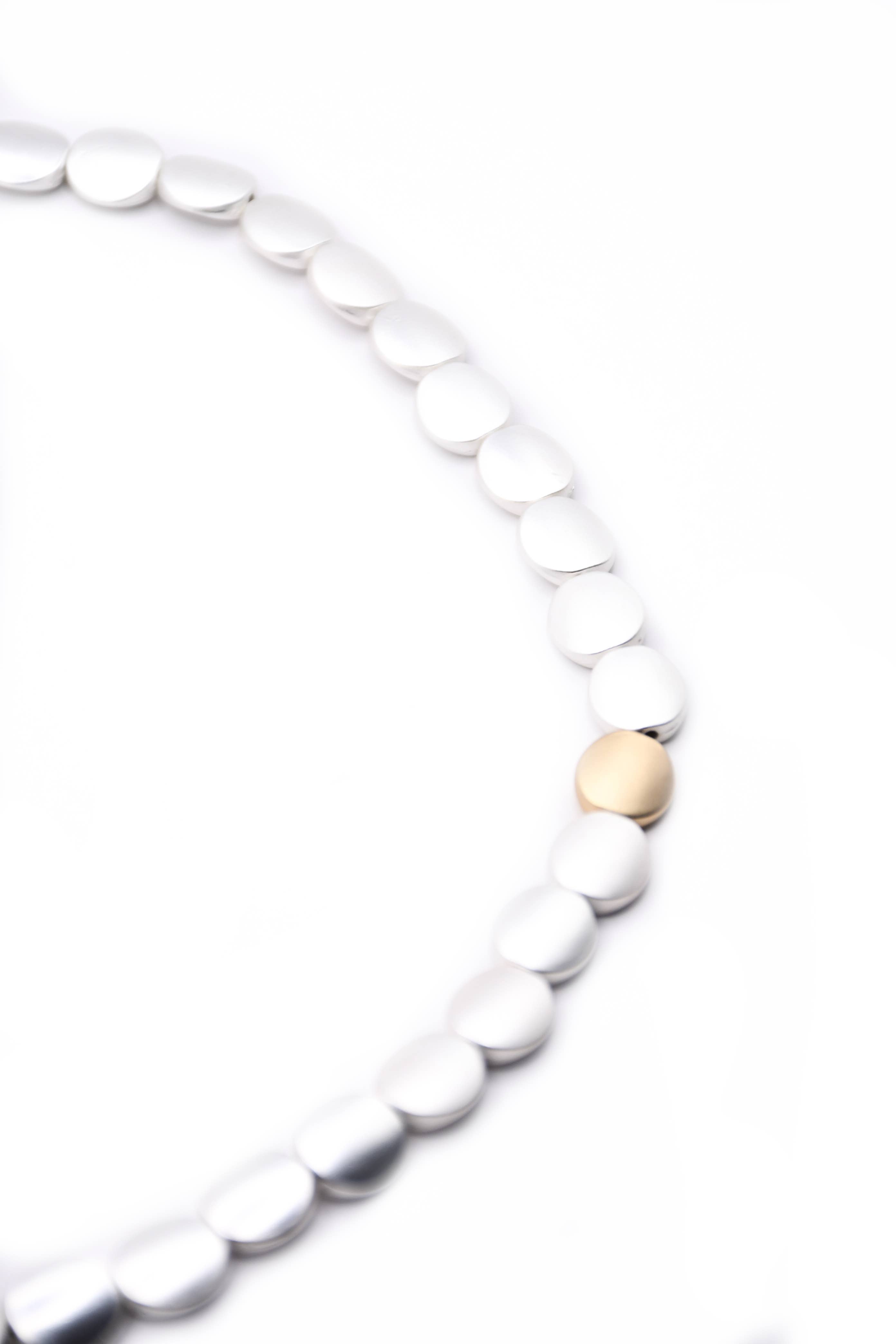 Sea Lily - Wholesale Beaded/Pearl Necklace - Silver Disc Beaded Necklace With One Gold Disc1