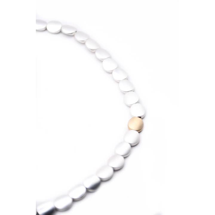 Sea Lily – wholesale Beaded/pearl necklace – Silver Disc Beaded Necklace With One Gold Disc1