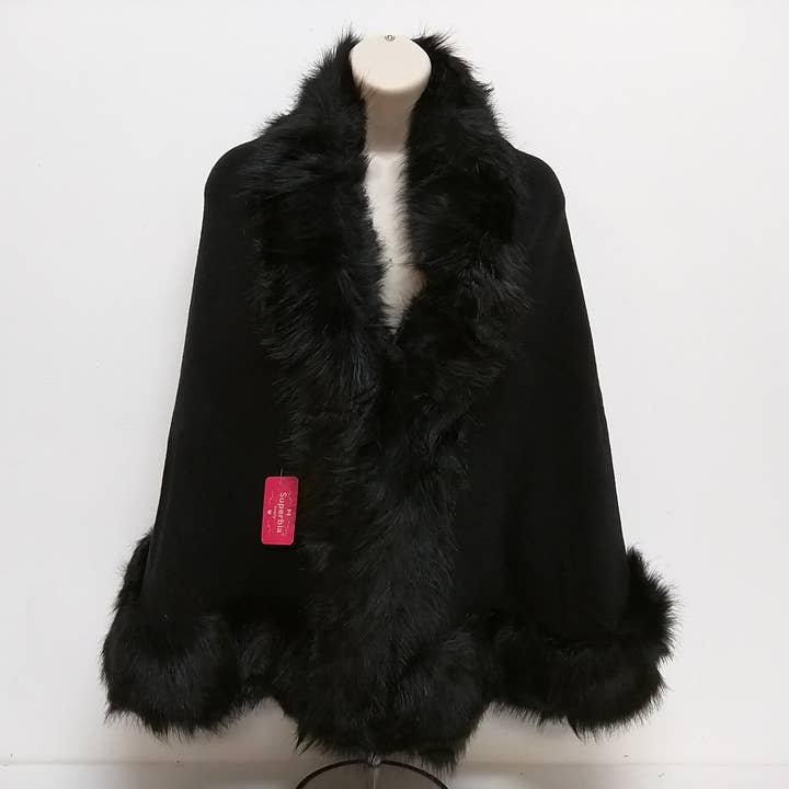 Sort Én størrelse Faux Fur Cape Sjal-pels 440 for engroshandel på Faire