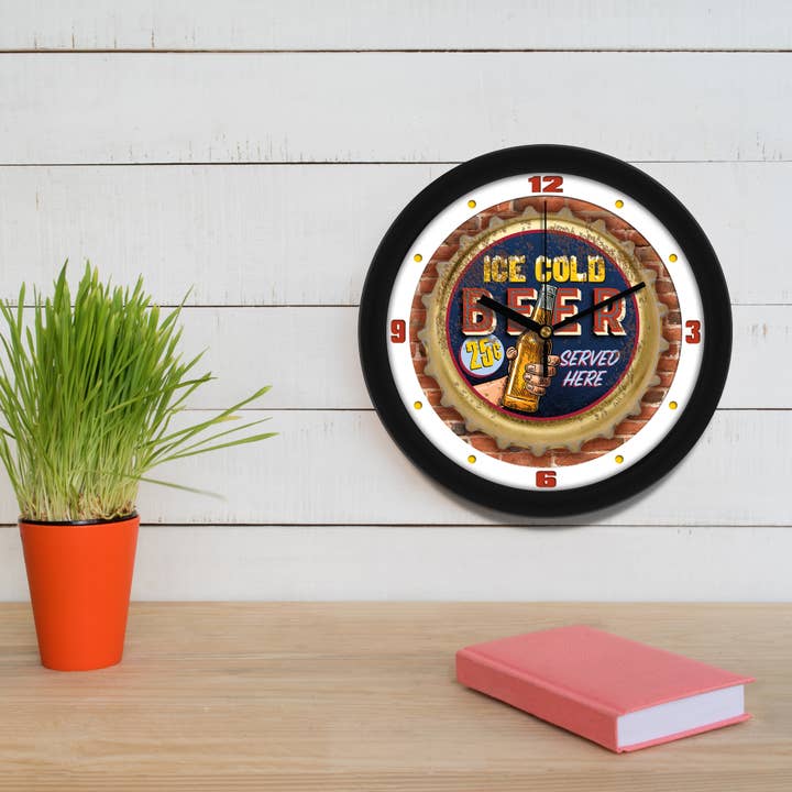 Sun Time - Wholesale Wall Clock - Rustic Vintage Style Ice Cold Beer Wall Clock