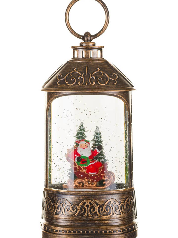 Bronze Led Lantern Snow Globe W/ Waving Santa In Sleigh for wholesale by Starlight Collection